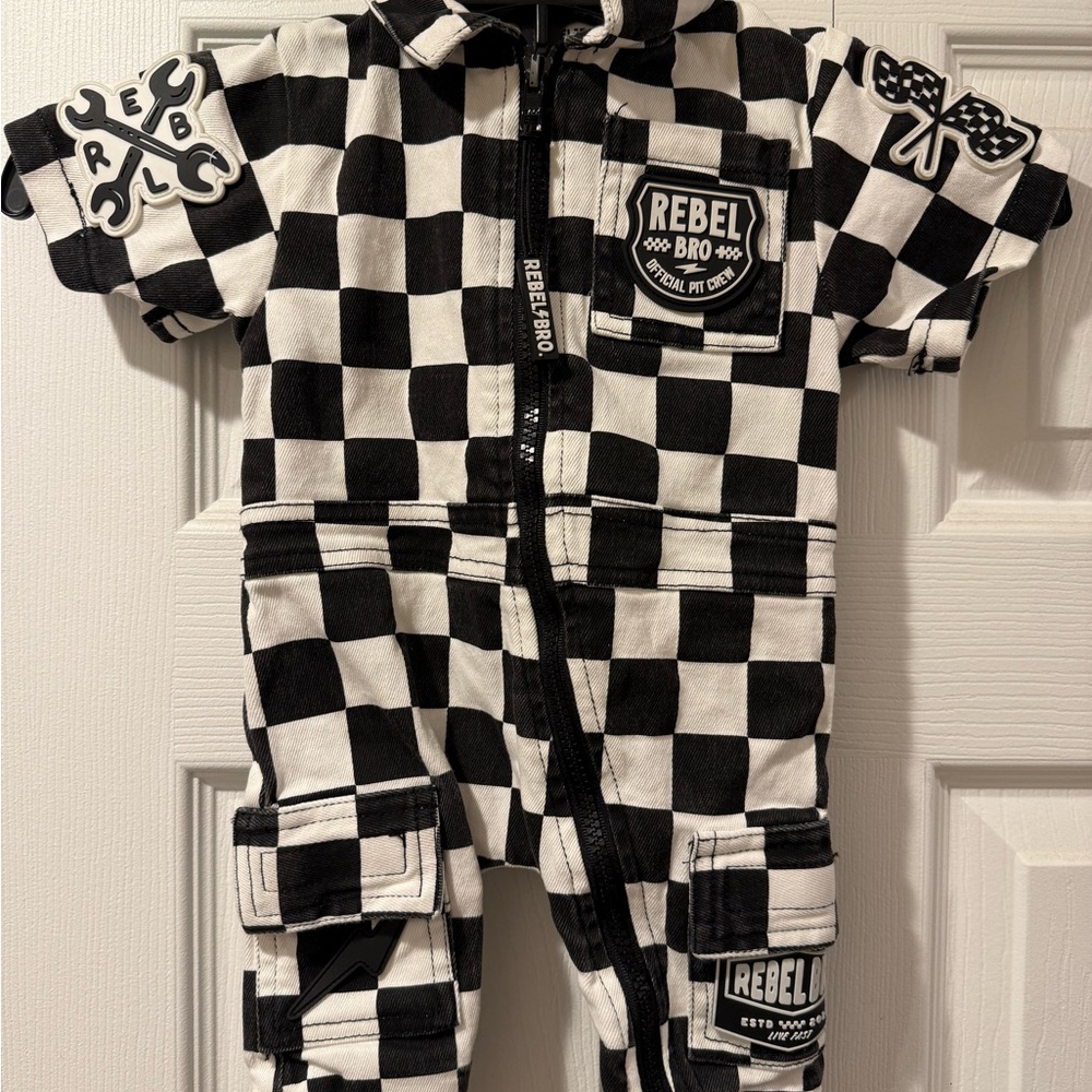Rebel Bro Black and White Checkered Babies Jumpsuit